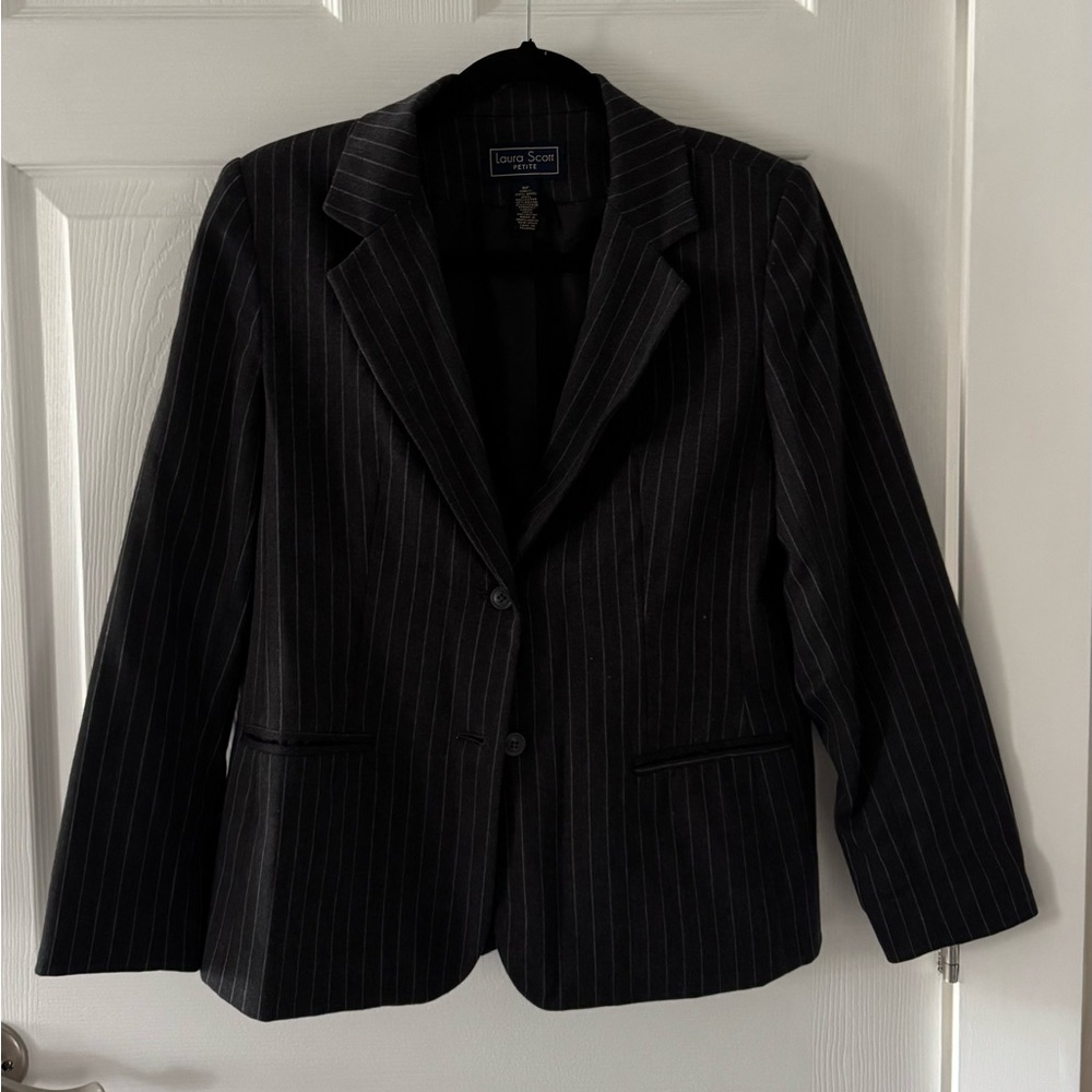 Laura Scott Wool Grey Striped Blazer